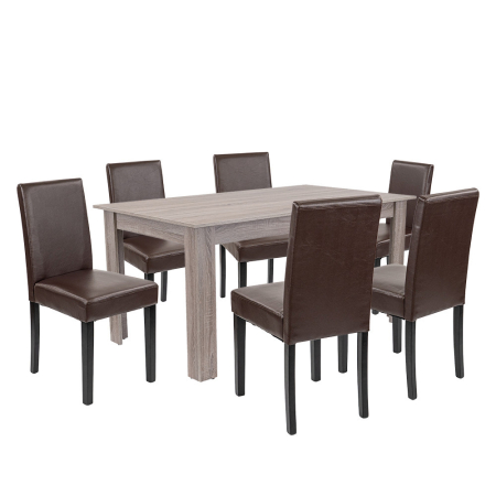 Mobilier sufragerie - Leziter Set de masă Leon 6+1 stejar York-maro