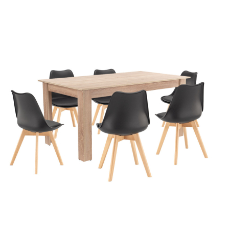 Set masă - Leziter Set de masă Lola 6+1 negru-stejar Sonoma