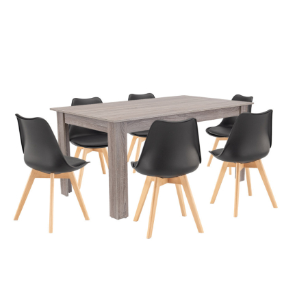 Set masă - Leziter Set de masă Lola 6+1 negru-stejar York