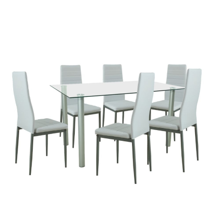 Mobilier sufragerie - Leziter Set de masă Verna 6+1 alb-gri