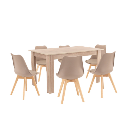 Produse temporar indisponibile - Leziter Set de masă Zara 6 1 bej-stejar Sonoma