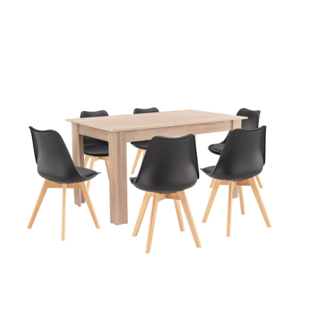 Set masă - Leziter Set de masă Zara 6+1 negru-stejar Sonoma