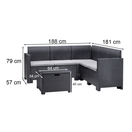 Leziter Set de mobilier de grădină de colț Nero V cu 11 locuri, grafit [2]