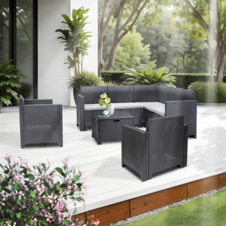 Leziter Set de mobilier de grădină de colț Nero V cu 7 locuri, grafit [1]