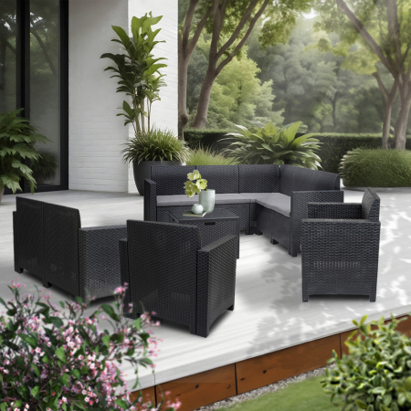 Leziter Set de mobilier de grădină de colț Nero V cu 9 locuri, grafit [1]
