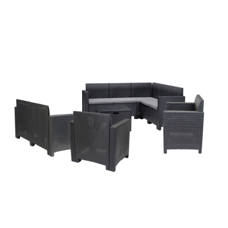 Produse temporar indisponibile - Leziter Set de mobilier de grădină de colț Nero V cu 9 locuri, grafit