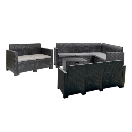 Produse temporar indisponibile - Leziter Set de mobilier de grădină de colț Nero VII cu 10 locuri, grafit