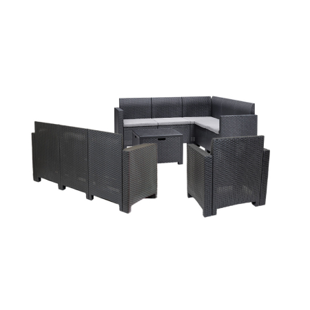 Produse temporar indisponibile - Leziter Set de mobilier de grădină de colț Nero VII cu 9 locuri, grafit