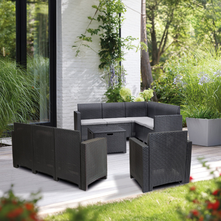 Leziter Set de mobilier de grădină de colț Nero VII cu 9 locuri, grafit [1]