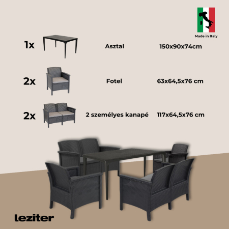 Leziter Set de mobilier de grădină Venus III Big cu 6 locuri, grafit [8]