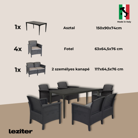Leziter Set de mobilier de grădină Venus III cu 6 locuri, grafit [8]
