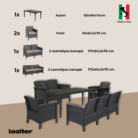 Leziter Set de mobilier de grădină Venus III Large cu 7 locuri, grafit [9]