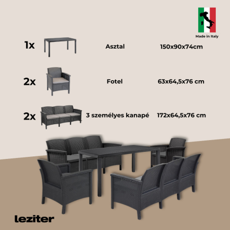 Leziter Set de mobilier de grădină Venus IV cu 8 locuri, grafit [8]