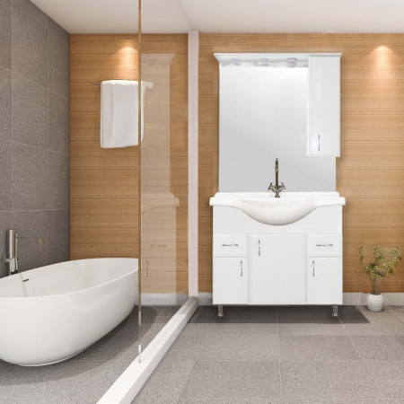 Leziter Set mobilier baie Bianca Plus 85, alb lucios, deschidere pe dreapta [2]