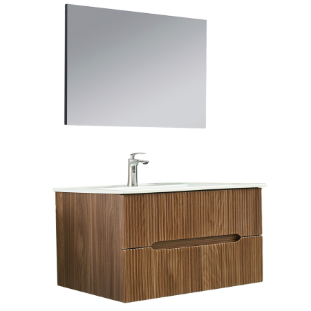 Baie - Leziter Set mobilier baie Trent 100 cu lavoar, oglinda, 2 sertare, 60x100 cm, stejar apus de soare