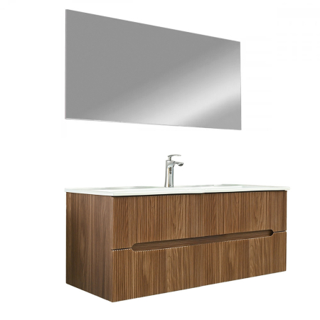 Set mobilier baie - Leziter Set mobilier baie Trent 120 cu 1 lavoar, oglinda, 60x120 cm, stejar apus de soare