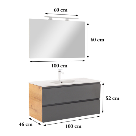 Leziter Vario Pull 100 mobilier de baie complet stejar-antracite [2]