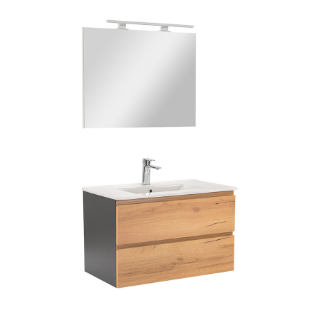 Produse temporar indisponibile - Leziter Vario Pull 80 mobilier de baie complet antracit stejar