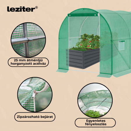 Leziter Solar gradina 200x300x450 cm, verde (cadru ranforsat + folie) [3]