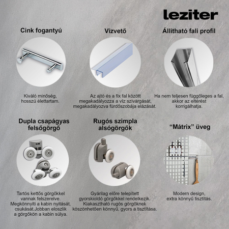 Leziter Spirit Matrix 90x90 cm cabină de duș pătrată cu tavă de duș acrilică consolidată [3]
