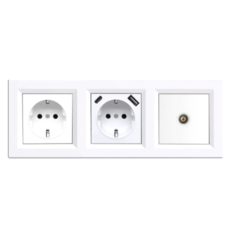 Leziter Ștecher Nova, USB, priză TV cu cadru alb [0]