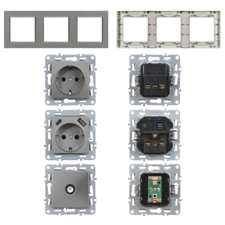 Leziter Ștecher Nova, USB, priză TV cu cadru gri [5]
