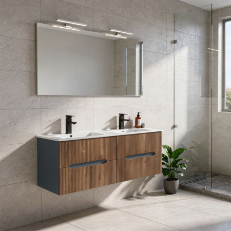 Leziter Trent 120 dulap de baie inferior cu chiuvetă ceramică (4 sertare) gri antracit - stejar apus de soare [1]