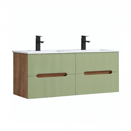Produse temporar indisponibile - Leziter Trent 120 dulap de baie inferior cu chiuvetă ceramică (4 sertare) stejar apus de soare-verde fistic