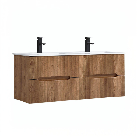 Produse temporar indisponibile - Leziter Trent 120 dulap de baie inferior cu chiuvetă ceramică 4 sertare, stejar sunset