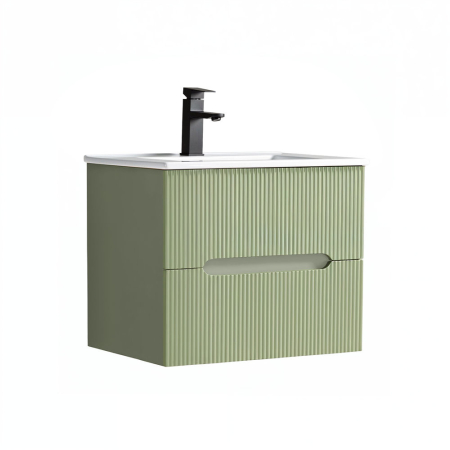 Masca chiuveta baie - Leziter Trent 60 dulap de baie inferior cu chiuvetă ceramică (2 sertare) verde măslin verde fistic