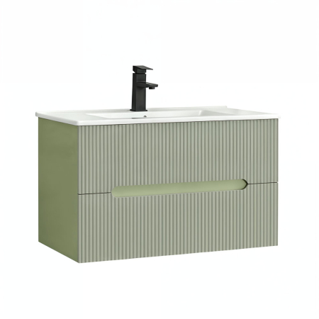 Masca chiuveta baie - Leziter Trent 80 mobilier de baie inferior cu chiuvetă ceramică (2 sertare) verde fistic-verde măsline