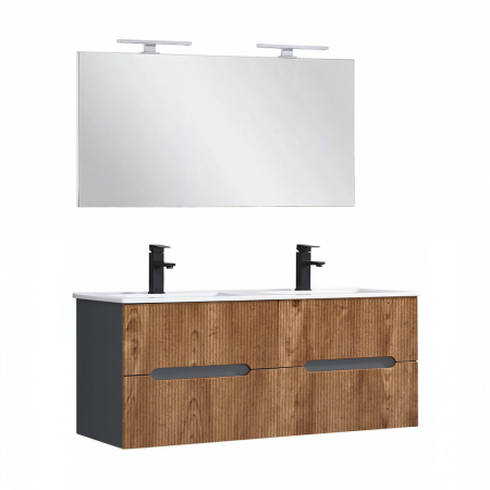 Set mobilier baie - Leziter Trent Mobilier de baie 120 cm chiuvetă ceramică cu oglindă 60x120 cm gri antracit - stejar înserat
