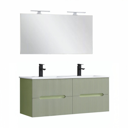 Set mobilier baie - Leziter Trent Mobilier de baie 120 cm Lavetă ceramică cu oglindă 60x120 cm verde fistic-verde-olive