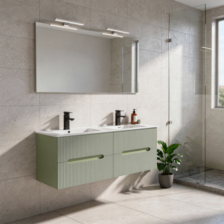 Leziter Trent Mobilier de baie 120 cm Lavetă ceramică cu oglindă 60x120 cm verde fistic-verde-olive [1]