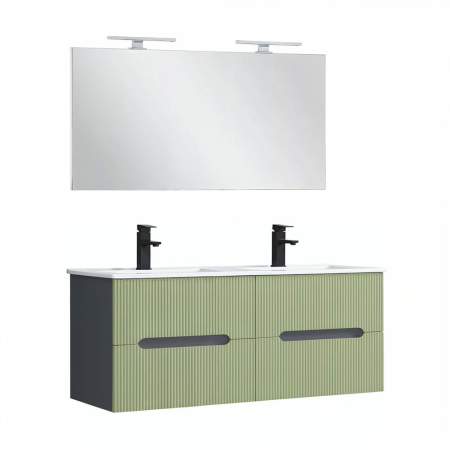 Set mobilier baie - Leziter Trent Mobilier de baie 120 cm lavoar ceramic cu oglindă 60x120 cm gri antracit-verde fistic