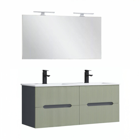 Set mobilier baie - Leziter Trent Mobilier de baie 120 cm lavoar ceramic cu oglindă 60x120 cm gri antracit-verde-oliv