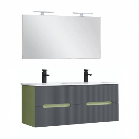 Set mobilier baie - Leziter Trent Mobilier de baie 120 cm lavoar ceramic cu oglindă 60x120 cm verde fistic-gri antracit
