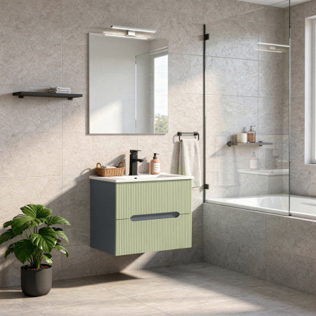 Leziter Trent mobilier de baie 60 cm chiuvetă ceramică (2 sertare) cu oglindă 60x80 cm gri antracit-verde fistic [1]