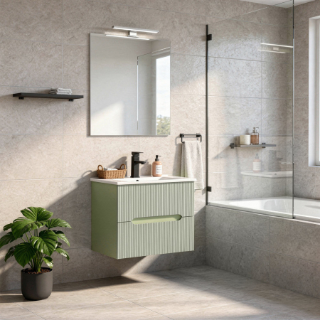 Leziter Trent mobilier de baie 60 cm chiuvetă ceramică (2 sertare) cu oglindă 60x80 cm verde fistic-verde-olive [1]