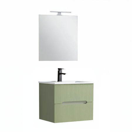 Set mobilier baie - Leziter Trent mobilier de baie 60 cm chiuvetă ceramică (2 sertare) cu oglindă 60x80 cm verde măslin verde-pistachio