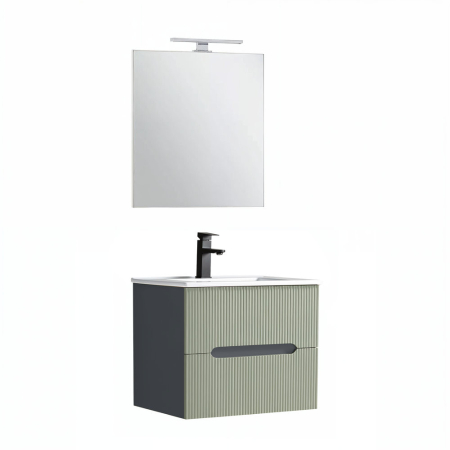 Set mobilier baie - Leziter Trent Mobilier de baie 60 cm lavoar ceramic (2 sertare) cu oglindă 60x80 cm gri antracit-verde-oliv