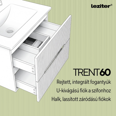 Leziter Trent Mobilier de baie 60 cm lavoar ceramic (2 sertare) cu oglindă 60x80 cm stejar sunset-olive verde [4]
