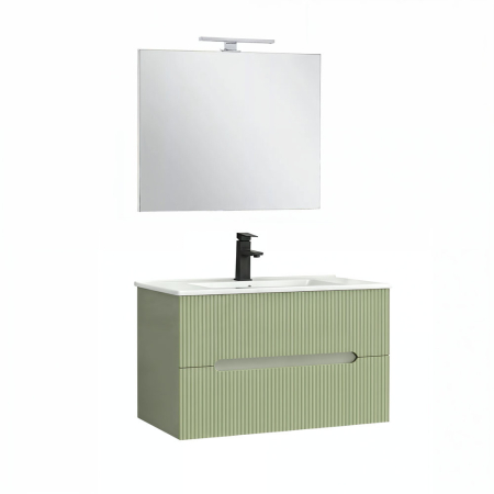 Set mobilier baie - Leziter Trent Mobilier de baie 80 cm chiuvetă ceramică (2 sertare) cu oglindă 60x80 cm verde măslin verde-pistachio