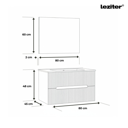 Leziter Trent Mobilier de baie 80 cm chiuvetă ceramică (2 sertare) cu oglindă 60x80 cm verde măslin verde-pistachio [2]