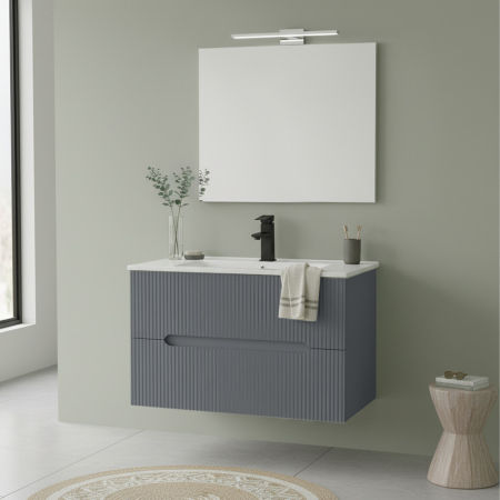 Leziter Trent Mobilier de baie 80 cm lavoar ceramic (2 sertare) cu oglindă 60x80 cm gri antracit [1]