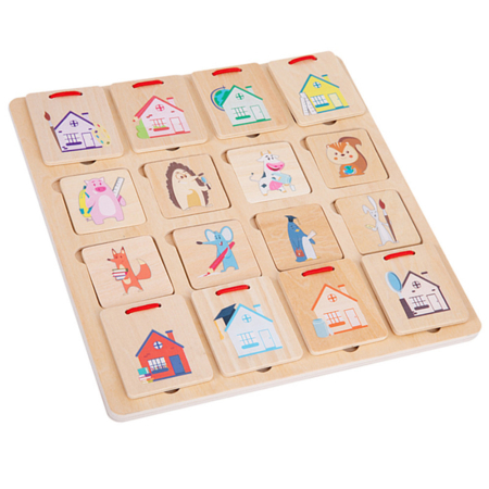 Jucării lemn - Leziter Unde s-a ascuns, un joc de logică din lemn cu deschidere