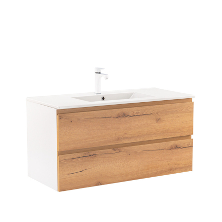 Outlet - Leziter Vario Pull 100 dulap de bază cu chiuvetă stejar alb