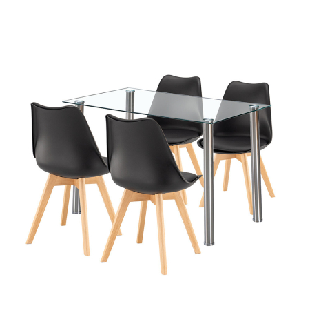 Mobilier sufragerie - Leziter Velon 4+1 set de sufragerie alb-negru