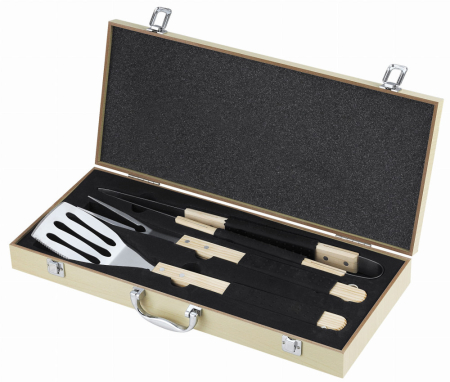 Grătar grădină - Mirpol Set de 3 ustensile pentru grătar în cutie de lemn