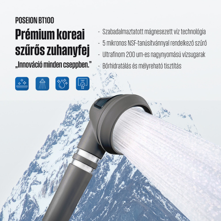 Poseion POSEION BT100® Capac de duș revitalizant coreean premium cu filtru de apă, tehnologie magnetică-ionizantă, gri [7]